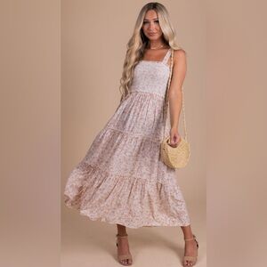 Dry Goods Blu Pepper Smocked Floral Midi Dress Size Small